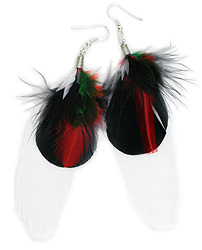 Green Red White Feather Earrings