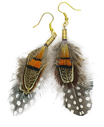 Guinea Orange Feather Earrings