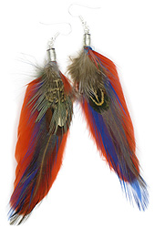 Cinnamon Blue Olive Feather Earrings