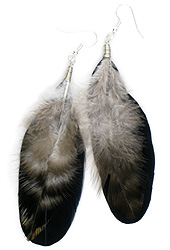 Black Feather Earrings with Stripes