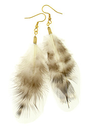 Fluffy White Feather Earrings with Stripes