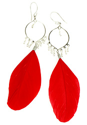 Red Feather Earrings with Fiesta Hoops