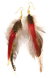 Yellow Red Brown Feather Earrings
