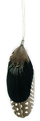 Black Almond Green Pheasant Feather Necklace with Sterling Silver Chain