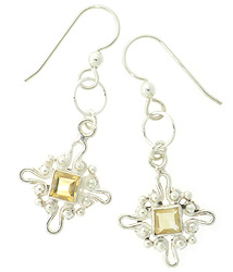 Square Citrine Gemstone Earrings