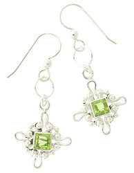 Square Peridot Gemstone Earrings