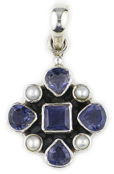 Iolite Gemstone and Pearl Pendant