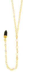 Black Chalcedony and Pearl Gold Lariat