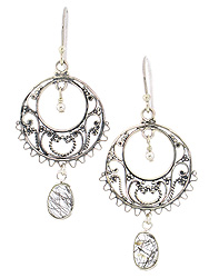 Whimsical Hoop Earrings with Black Rutilated Quartz