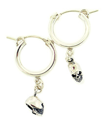 Sterling Silver Huggie Hoop Earrings with Skull