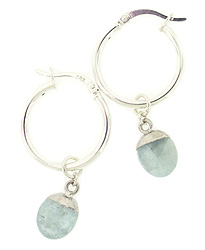 Sterling Silver Huggie Hoop Earrings with Cap Aquamarine