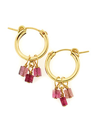 Gold Huggie Hoops with Triple Pink Tourmaline