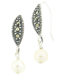 White Pearl Marcasite Earrings