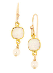 Tiny Square Opal and Pearl Earrings