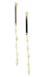 Sterling Silver Flat Bar Pearl Earrings