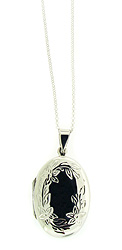 Large Oval Etched Sterling Silver Locket Pendant with Chain