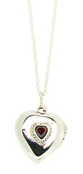 Garnet Heart Locket Pendant in Sterling Silver with Chain