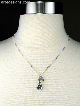 Light Pink and Light Blue Awareness Necklace for Male Breast Cancer
