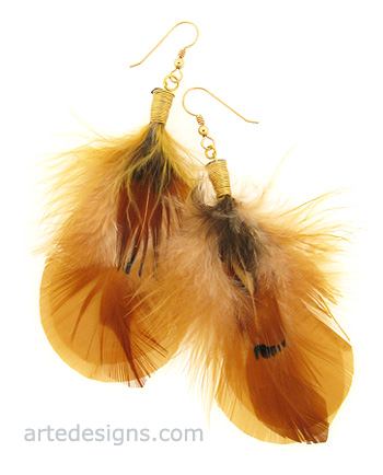 Gold and Natural Feather Earrings
