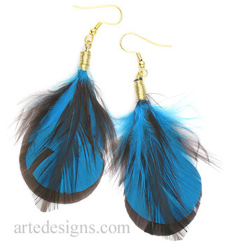 Chocolate and Turquoise Feather Earrings
