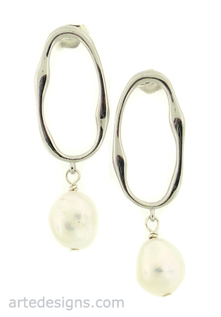 Abstract Oval Pearl Earrings
