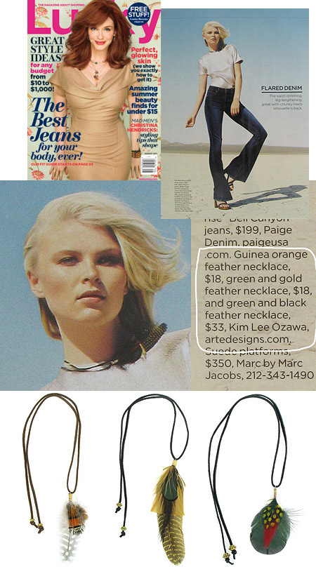 Kim Lee Ozawa's 3 Feather Necklaces featured in Lucky Magazine August 2011