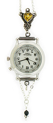 Pendant Watch with Heart Golden Citrine Gemstone
