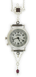 Pendant Watch with Square Red Garnet Gemstone