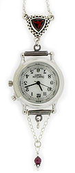 Pendant Watch with Trillion Red Garnet Gemstone
