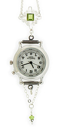 Pendant Watch with Square Green Peridot Gemstone